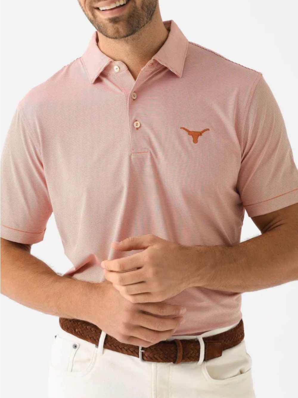 Peter Millar Men's orange striped Short-Sleeve Polo with Texas Longhorn